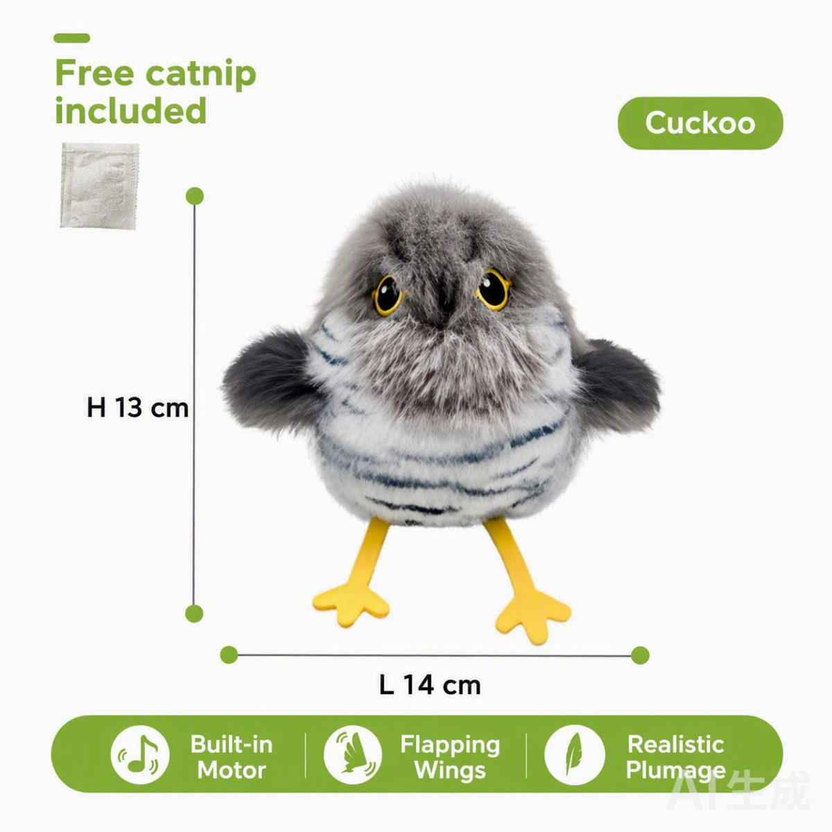 Cuckoo variant — free catnip included, 13 x 14 cm