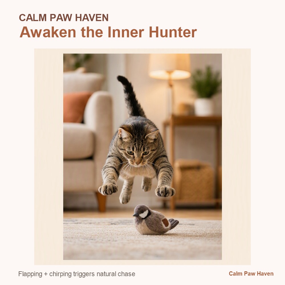 Flapping bird cat toy in use
