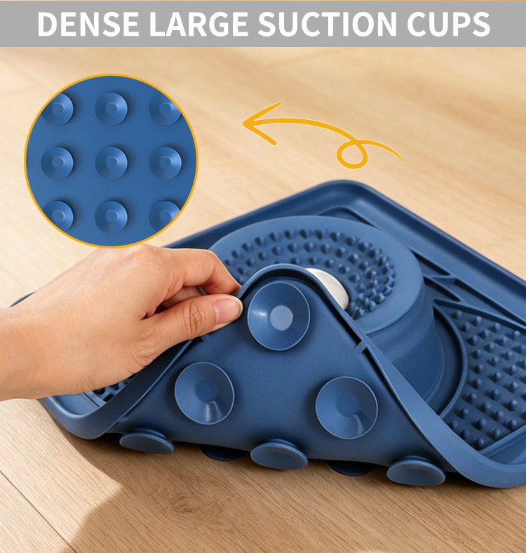 Dense large suction cups keep the mat firmly in place