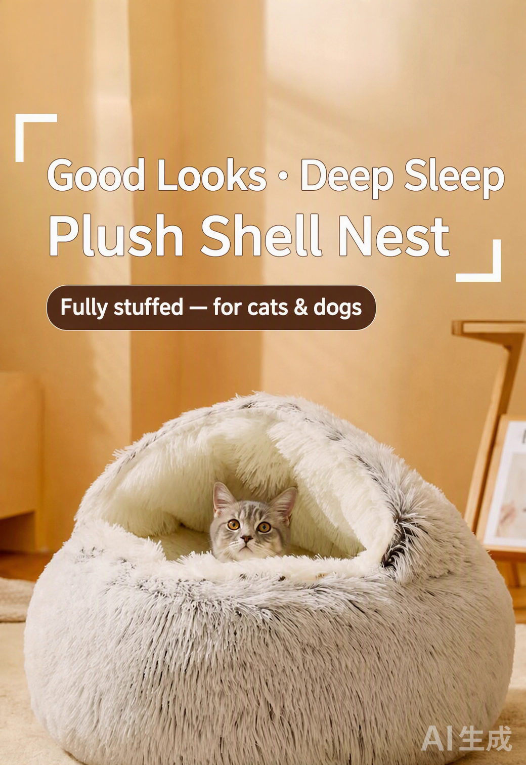 Plush shell nest — good looks and deep sleep, fully stuffed for cats and dogs