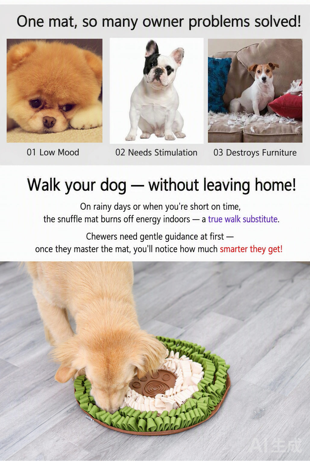 Walk your dog without leaving home — the snuffle mat burns off energy indoors
